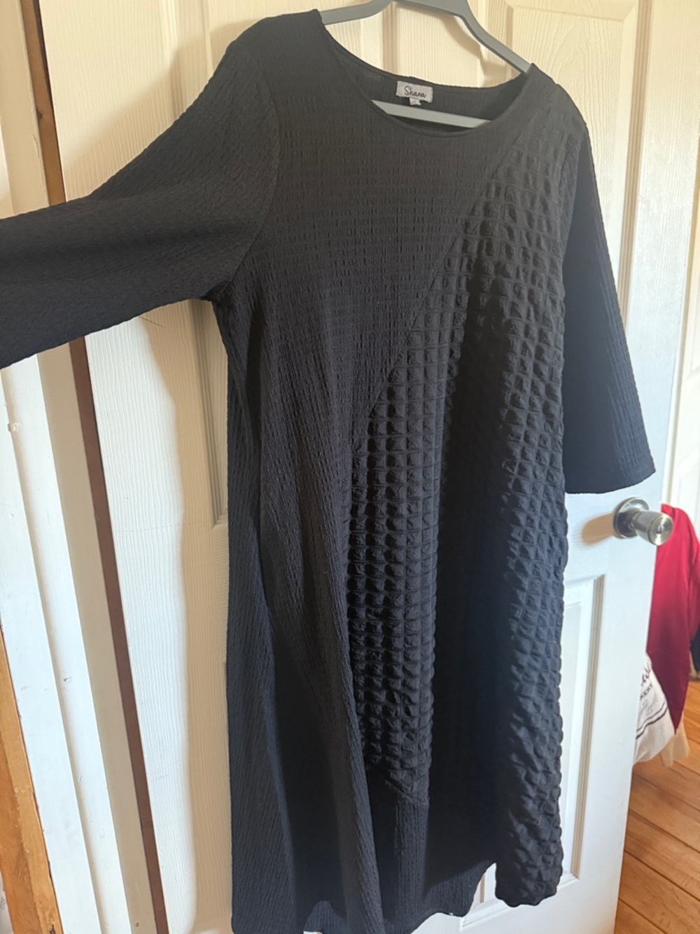 Sparrow Black Textured Long-Sleeve A-Line Dress